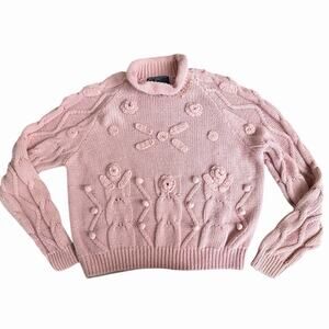 Vintage Granny Core Best American Clothing Co Pink Cropped Cable Knit Sweater L